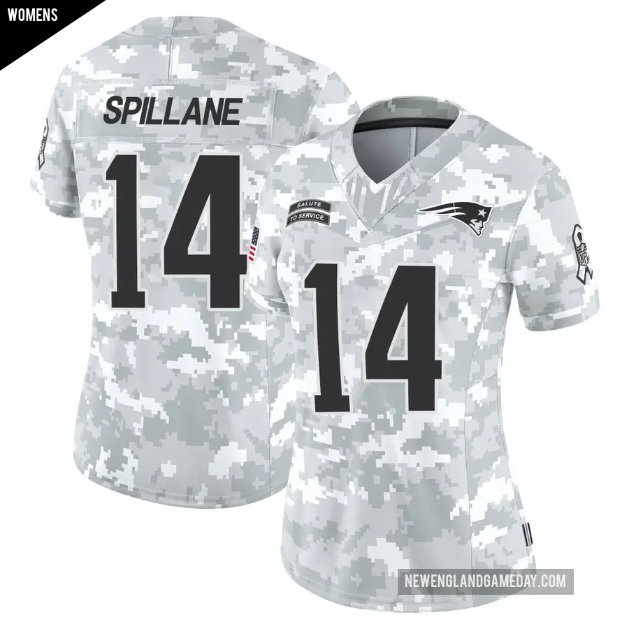 Women's New England Patriots ＃14 Robert Spillane Arctic Camo Limited 2024 Salute to Service Jersey
