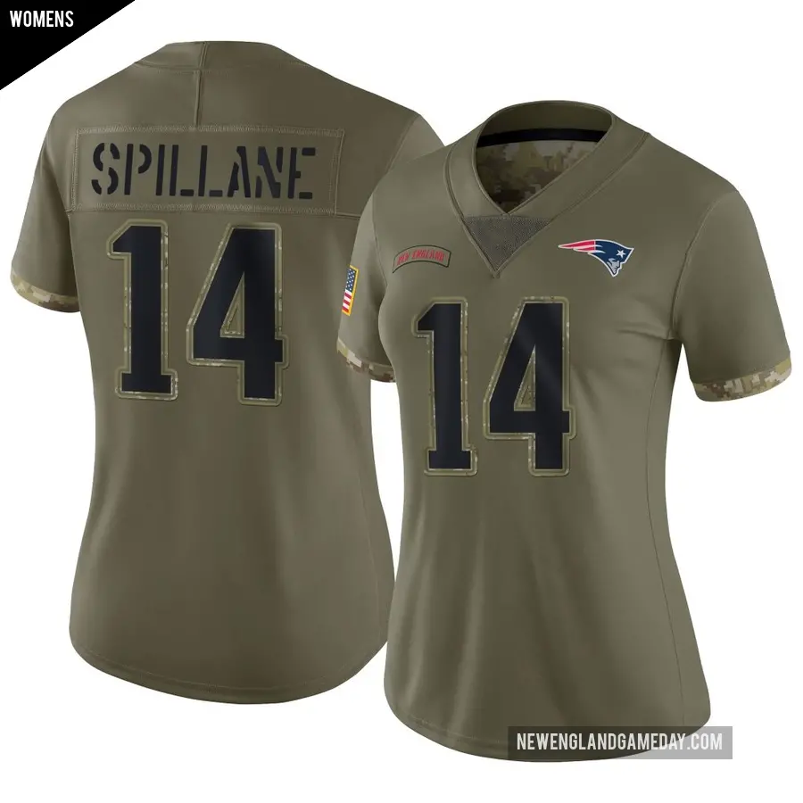 Women's New England Patriots ＃14 Robert Spillane Olive Limited 2022 Salute To Service Jersey
