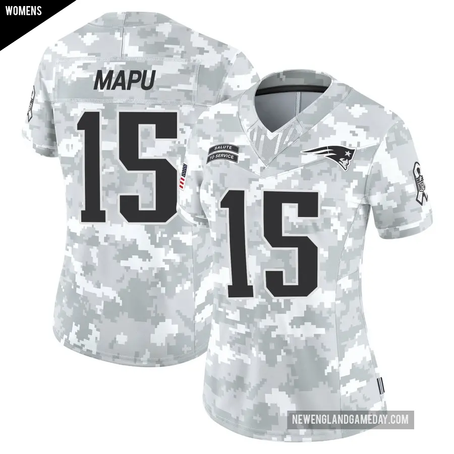 Women's New England Patriots ＃15 Marte Mapu Arctic Camo Limited 2024 Salute to Service Jersey