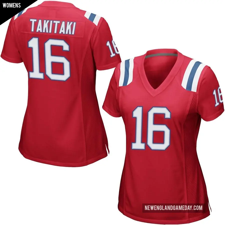 Women's New England Patriots ＃16 Sione Takitaki Red Game Alternate Jersey