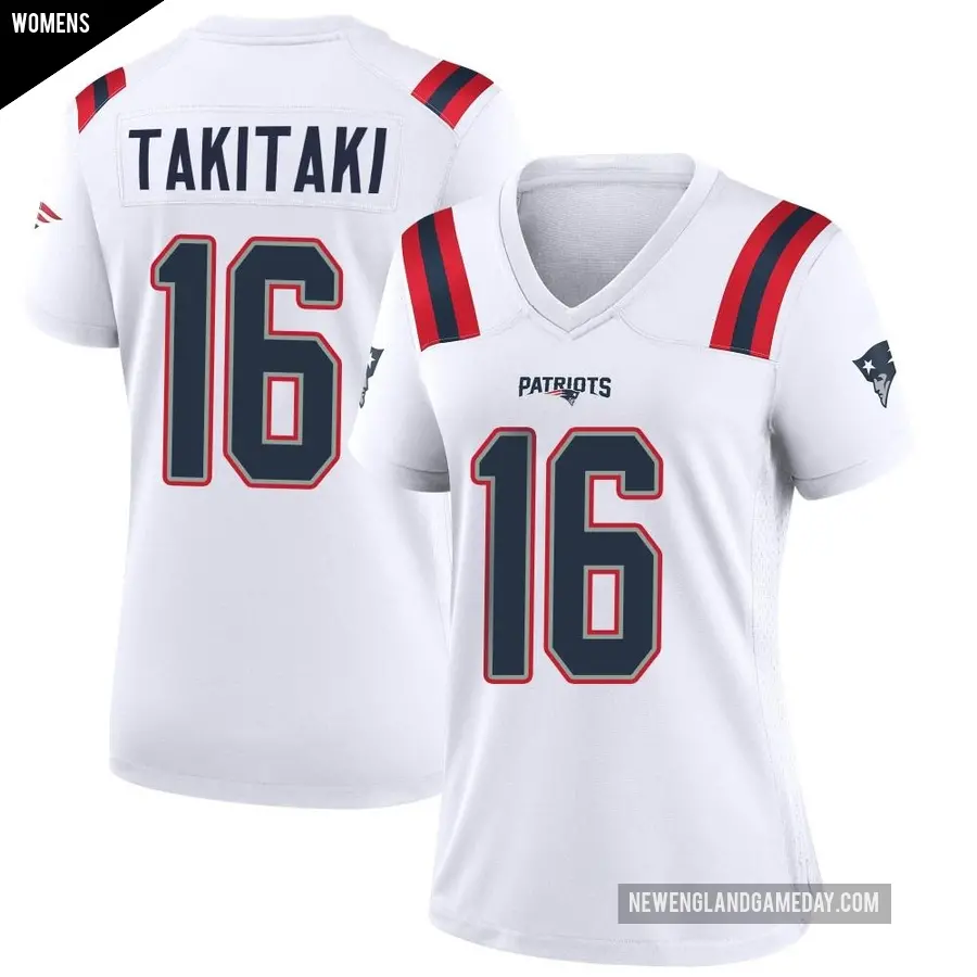 Women's New England Patriots ＃16 Sione Takitaki White Game Jersey