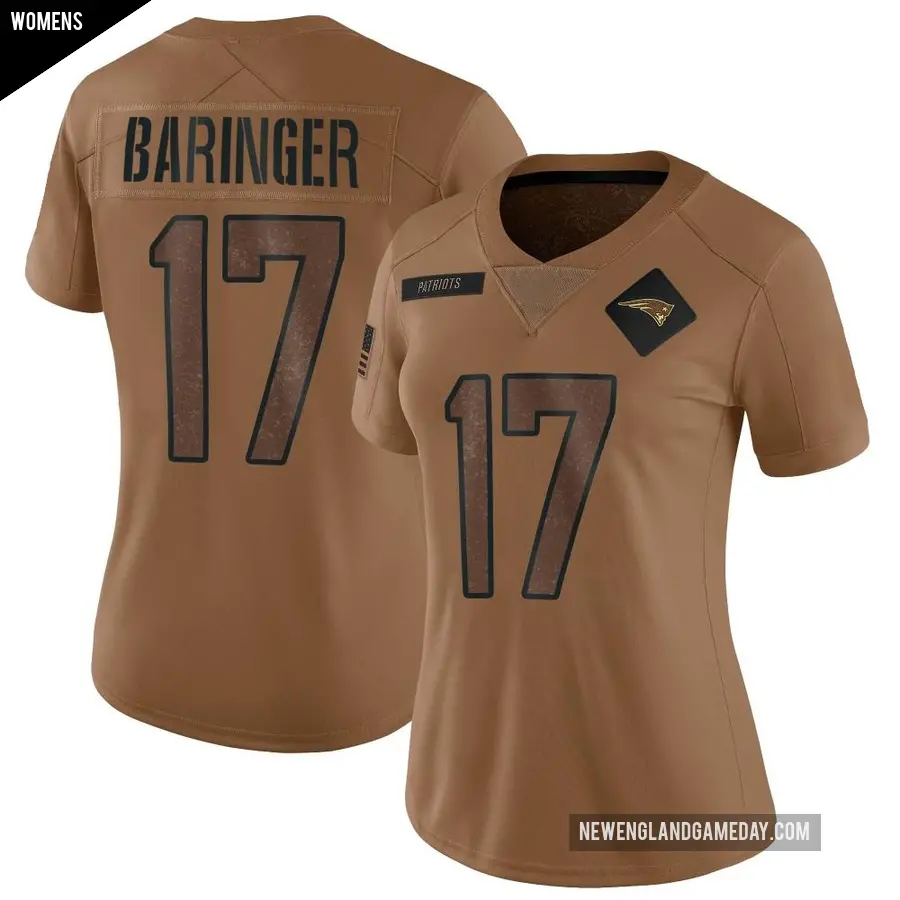 Women's New England Patriots ＃17 Bryce Baringer Brown Limited 2023 Salute To Service Jersey