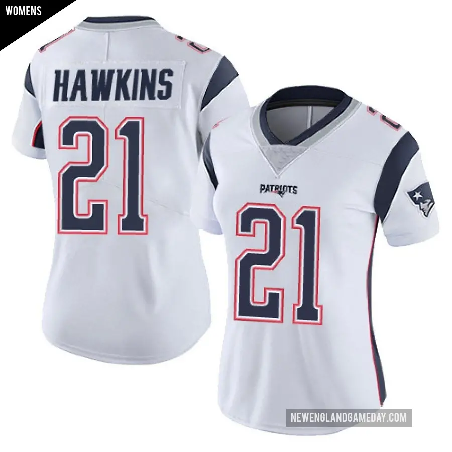 Women's New England Patriots ＃21 Jaylinn Hawkins White Limited Vapor Untouchable Jersey