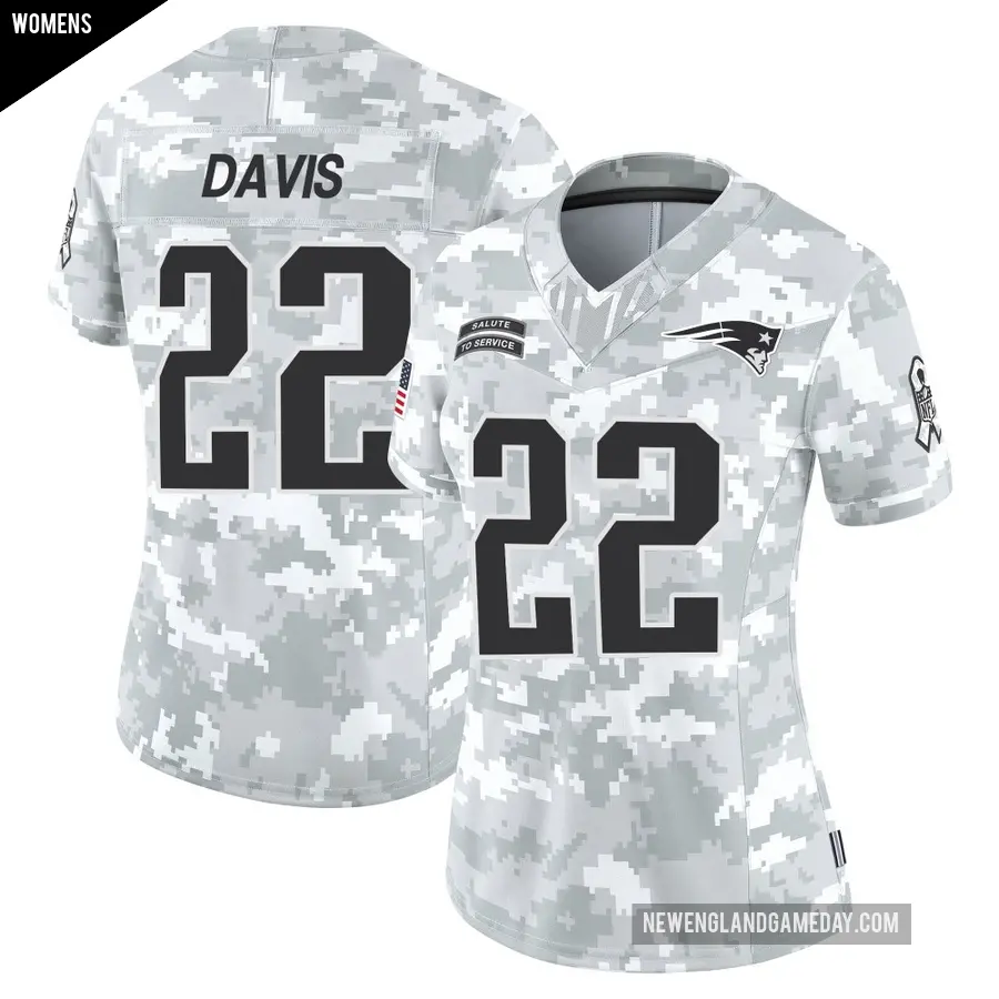 Women's New England Patriots ＃22 Cody Davis Arctic Camo Limited 2024 Salute to Service Jersey