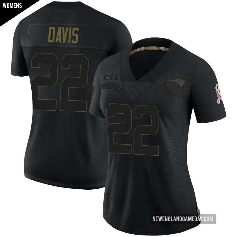 Women's New England Patriots ＃22 Cody Davis Black Limited 2020 Salute To Service Jersey