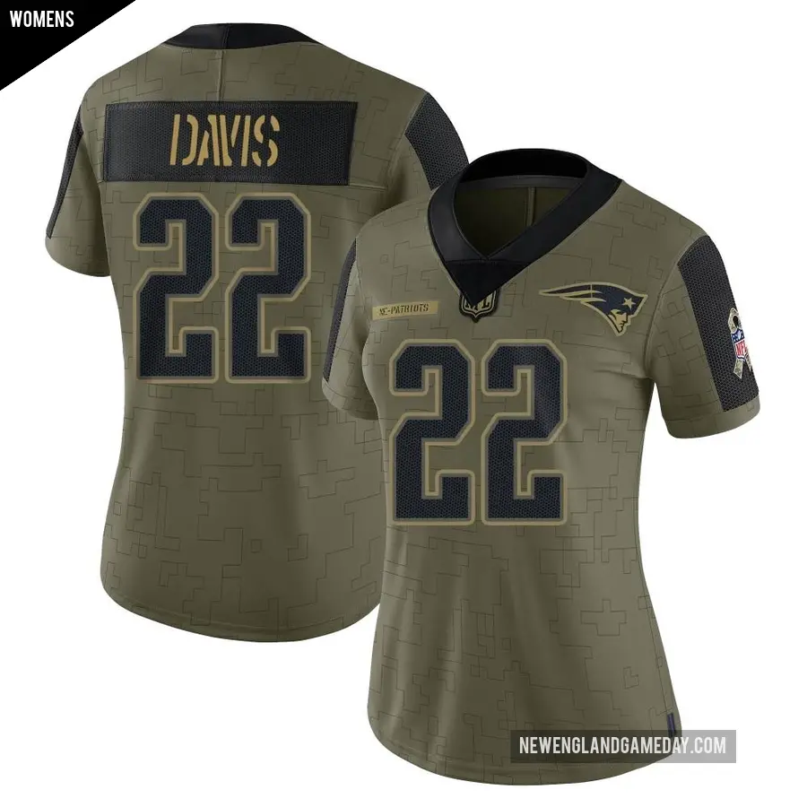 Women's New England Patriots ＃22 Cody Davis Olive Limited 2021 Salute To Service Jersey