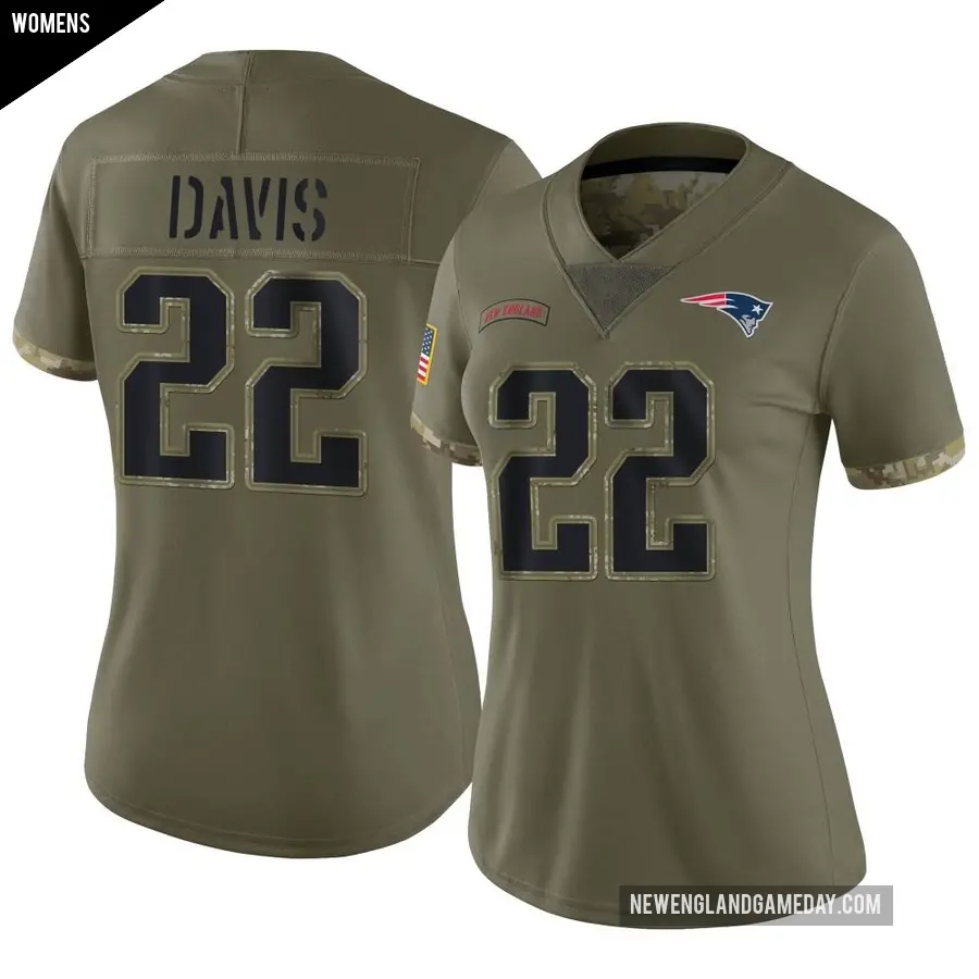 Women's New England Patriots ＃22 Cody Davis Olive Limited 2022 Salute To Service Jersey