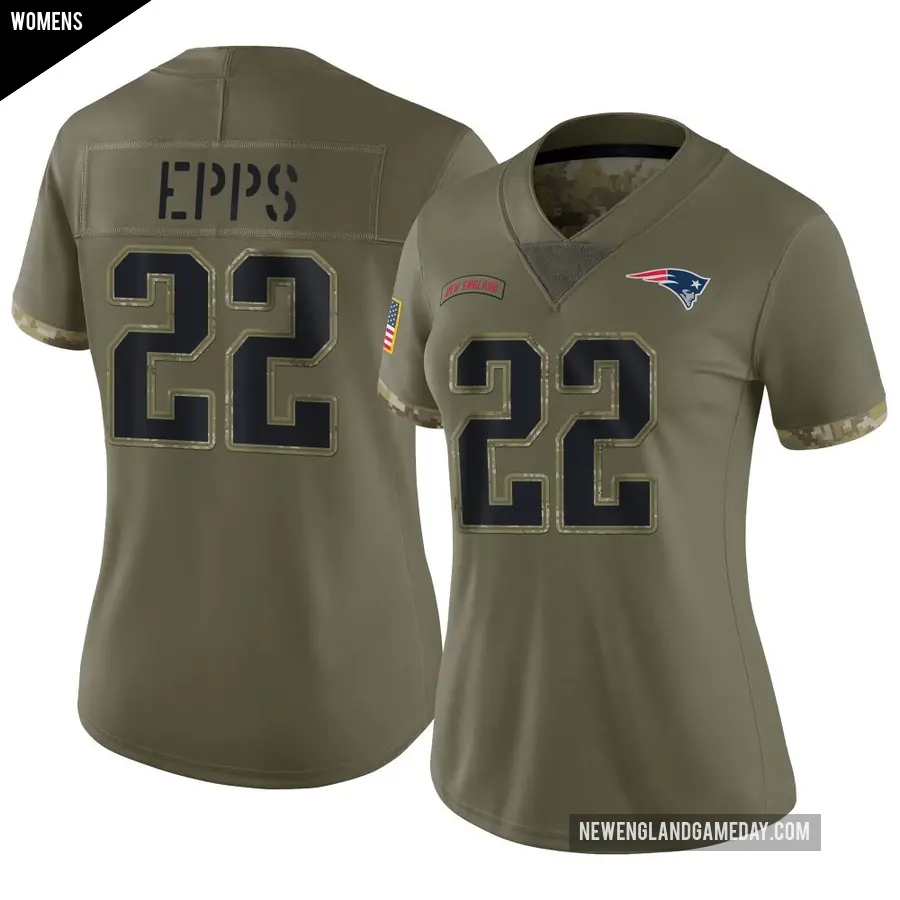 Women's New England Patriots ＃22 Marcus Epps Olive Limited 2022 Salute To Service Jersey