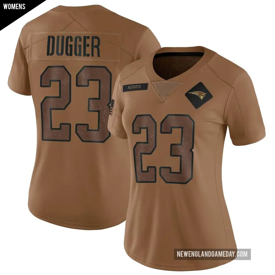 Women's New England Patriots ＃23 Kyle Dugger Brown Limited 2023 Salute To Service Jersey