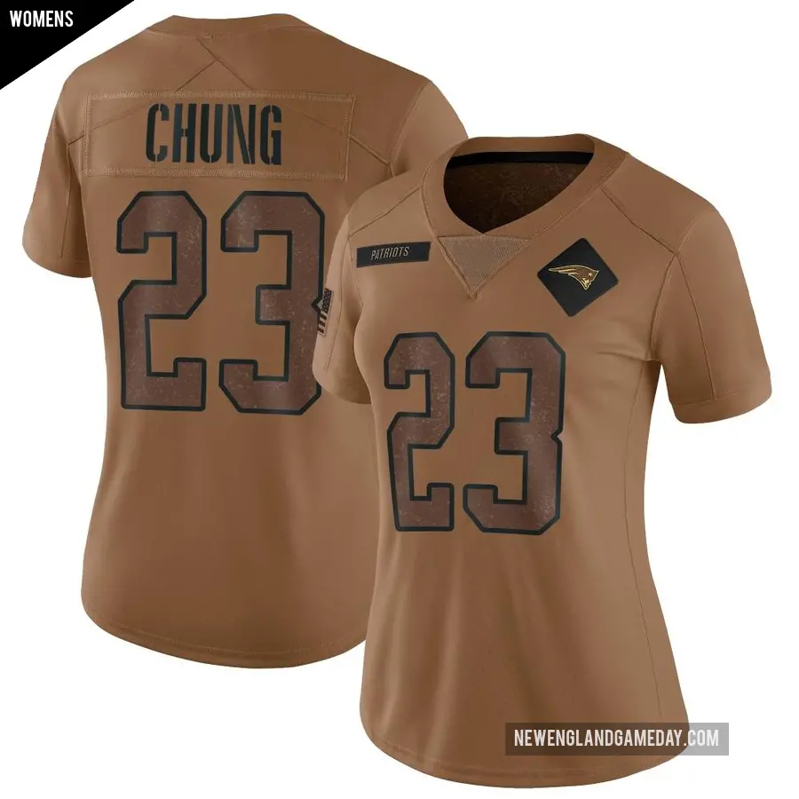 Women's New England Patriots ＃23 Patrick Chung Brown Limited 2023 Salute To Service Jersey