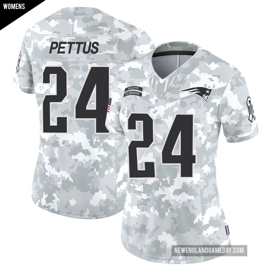 Women's New England Patriots ＃24 Dell Pettus Arctic Camo Limited 2024 Salute to Service Jersey