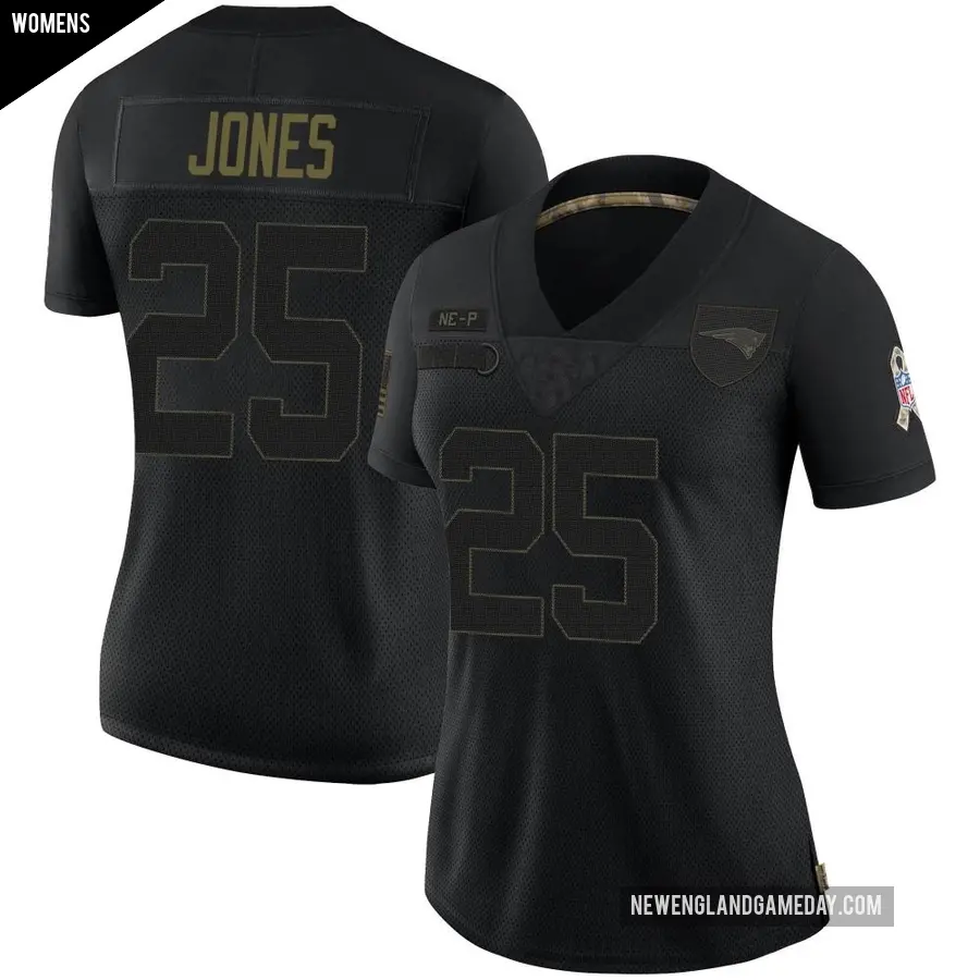 Women's New England Patriots ＃25 Marcus Jones Black Limited 2020 Salute To Service Jersey