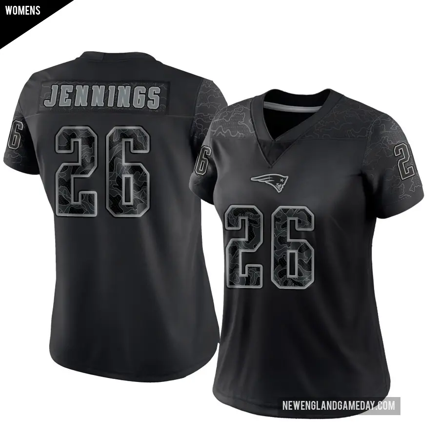 Women's New England Patriots ＃26 Terrell Jennings Black Limited Reflective Jersey