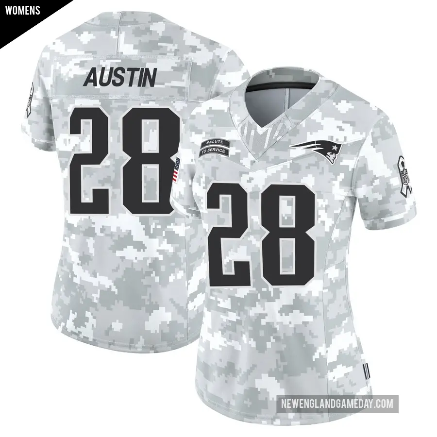 Women's New England Patriots ＃28 Alex Austin Arctic Camo Limited 2024 Salute to Service Jersey