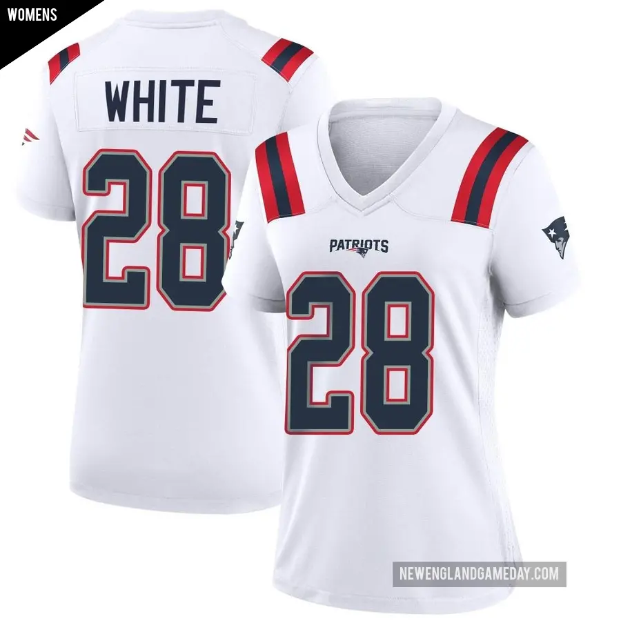 Women's New England Patriots ＃28 James White White Game Jersey