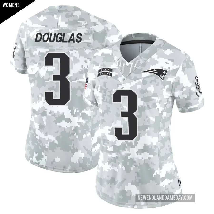 Women's New England Patriots ＃3 DeMario Douglas Arctic Camo Limited 2024 Salute to Service Jersey