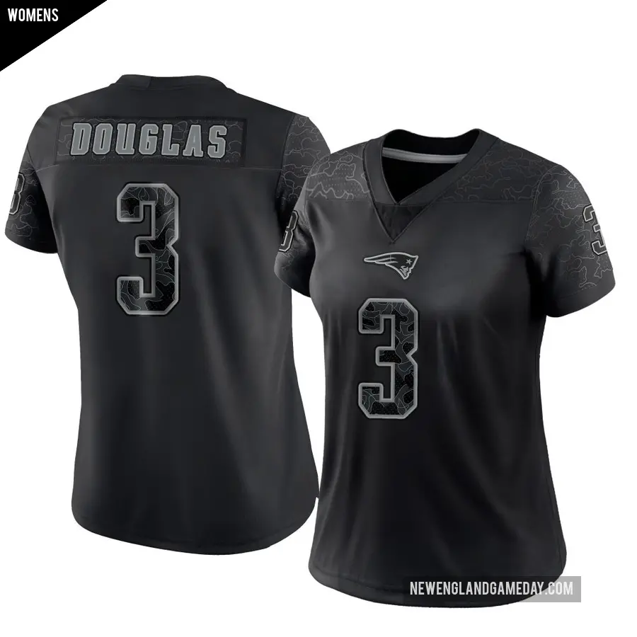 Women's New England Patriots ＃3 DeMario Douglas Black Limited Reflective Jersey