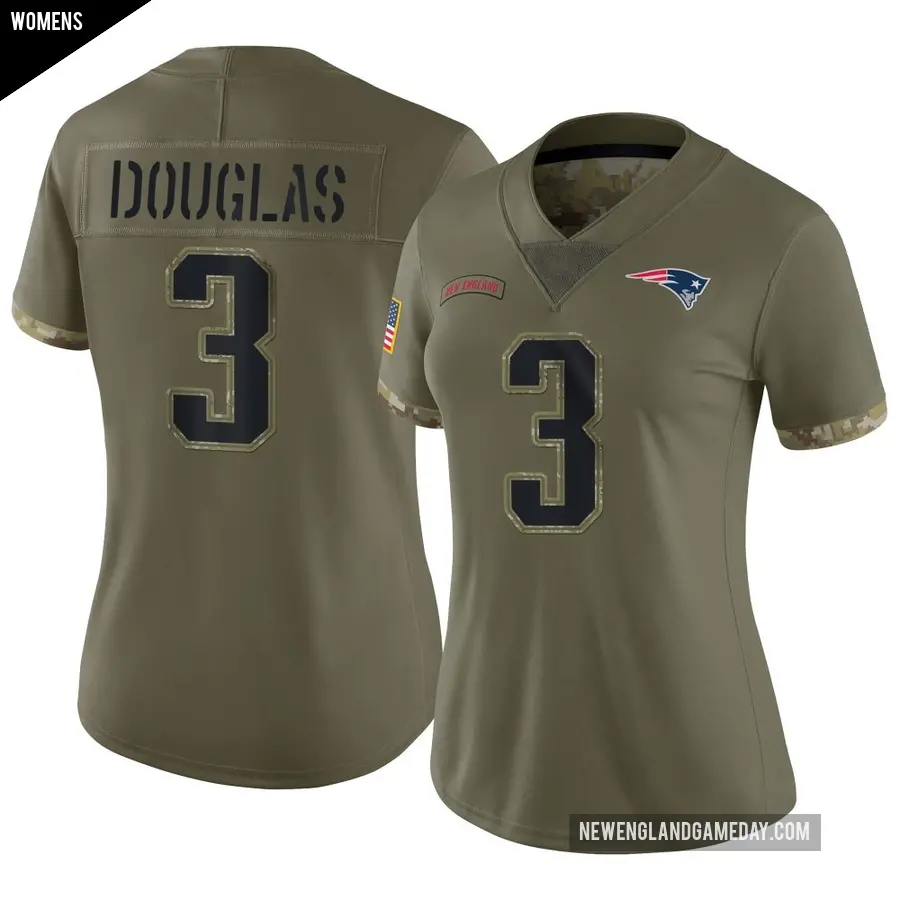 Women's New England Patriots ＃3 DeMario Douglas Olive Limited 2022 Salute To Service Jersey