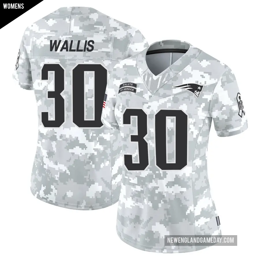 Women's New England Patriots ＃30 David Wallis Arctic Camo Limited 2024 Salute to Service Jersey