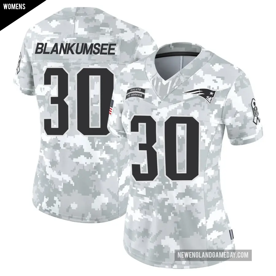 Women's New England Patriots ＃30 Demeer Blankumsee Arctic Camo Limited 2024 Salute to Service Jersey
