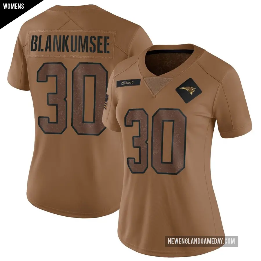 Women's New England Patriots ＃30 Demeer Blankumsee Brown Limited 2023 Salute To Service Jersey