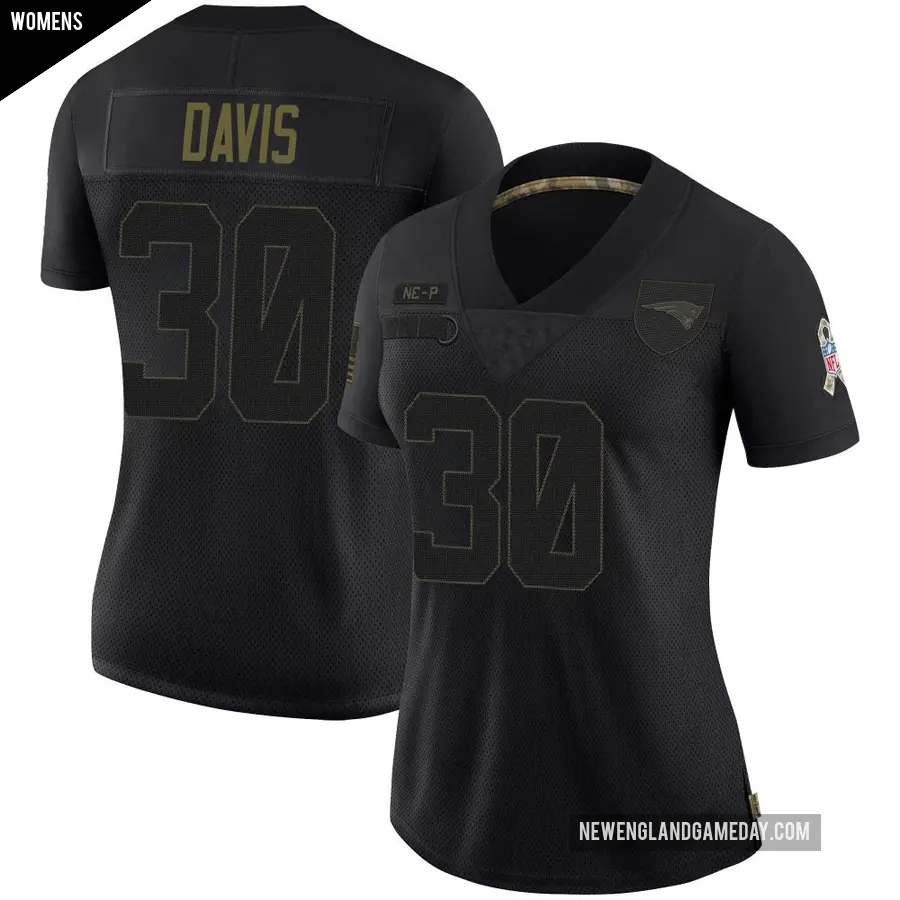 Women's New England Patriots ＃30 Tyler Davis Black Limited 2020 Salute To Service Jersey