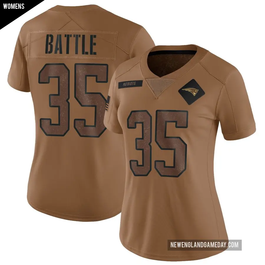 Women's New England Patriots ＃35 Miles Battle Brown Limited 2023 Salute To Service Jersey