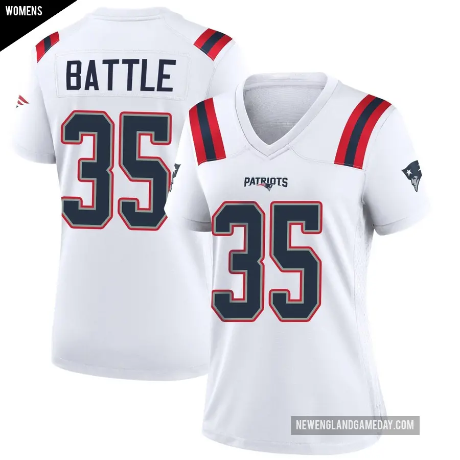 Women's New England Patriots ＃35 Miles Battle White Game Jersey