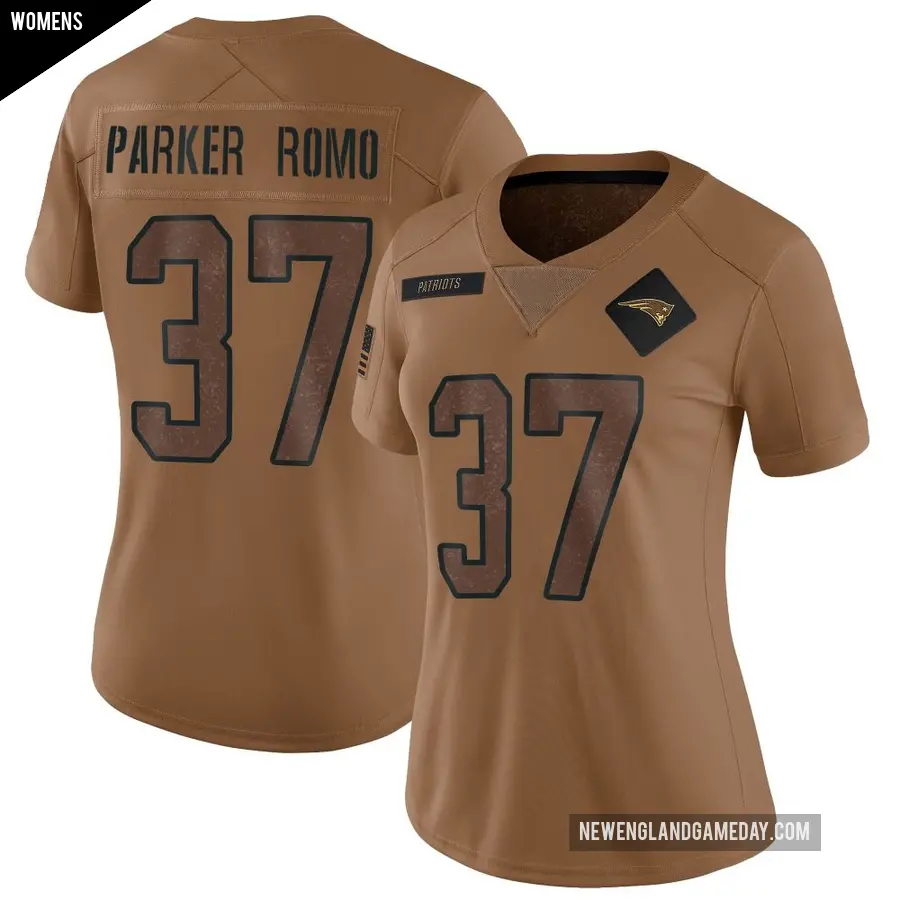 Women's New England Patriots ＃37 John Parker Romo Brown Limited 2023 Salute To Service Jersey