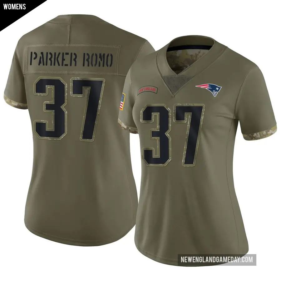 Women's New England Patriots ＃37 John Parker Romo Olive Limited 2022 Salute To Service Jersey