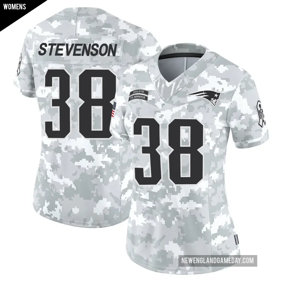 Women's New England Patriots ＃38 Rhamondre Stevenson Arctic Camo Limited 2024 Salute to Service Jersey