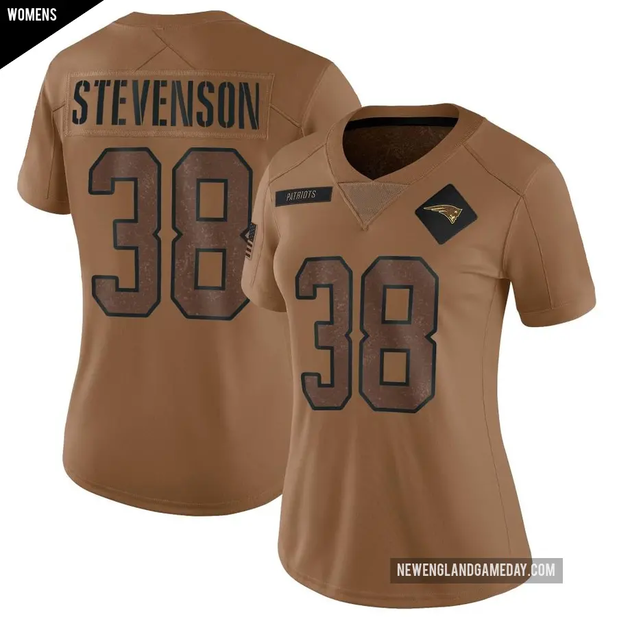 Women's New England Patriots ＃38 Rhamondre Stevenson Brown Limited 2023 Salute To Service Jersey