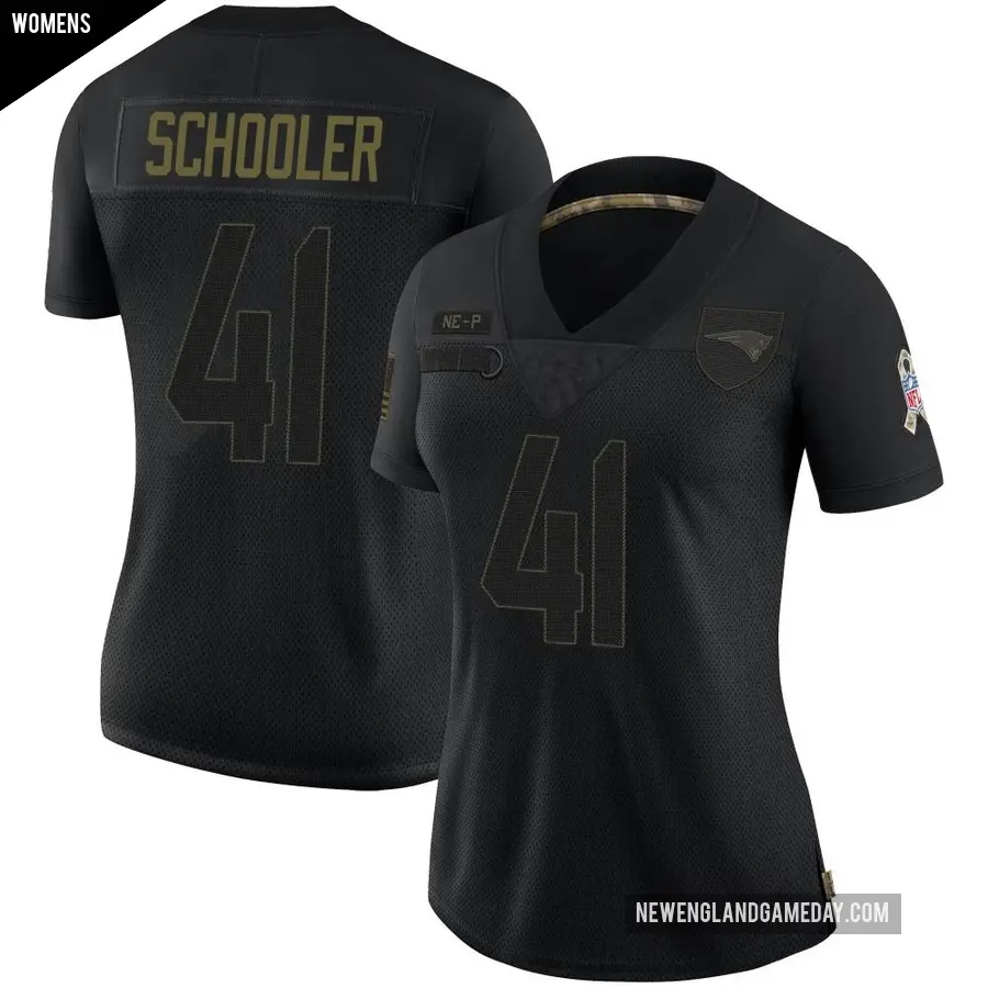 Women's New England Patriots ＃41 Brenden Schooler Black Limited 2020 Salute To Service Jersey