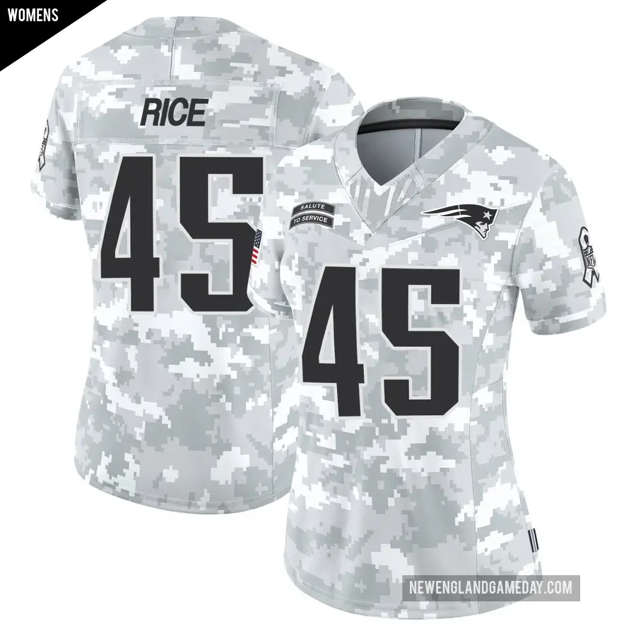Women's New England Patriots ＃45 Monty Rice Arctic Camo Limited 2024 Salute to Service Jersey