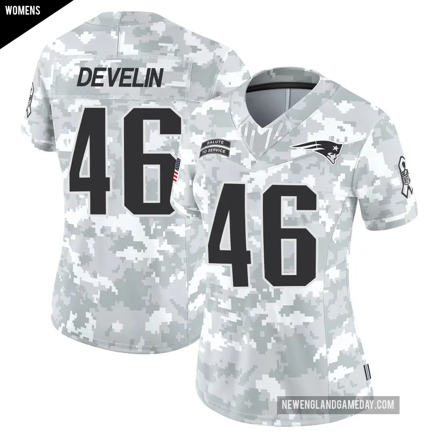 Women's New England Patriots ＃46 James Develin Arctic Camo Limited 2024 Salute to Service Jersey