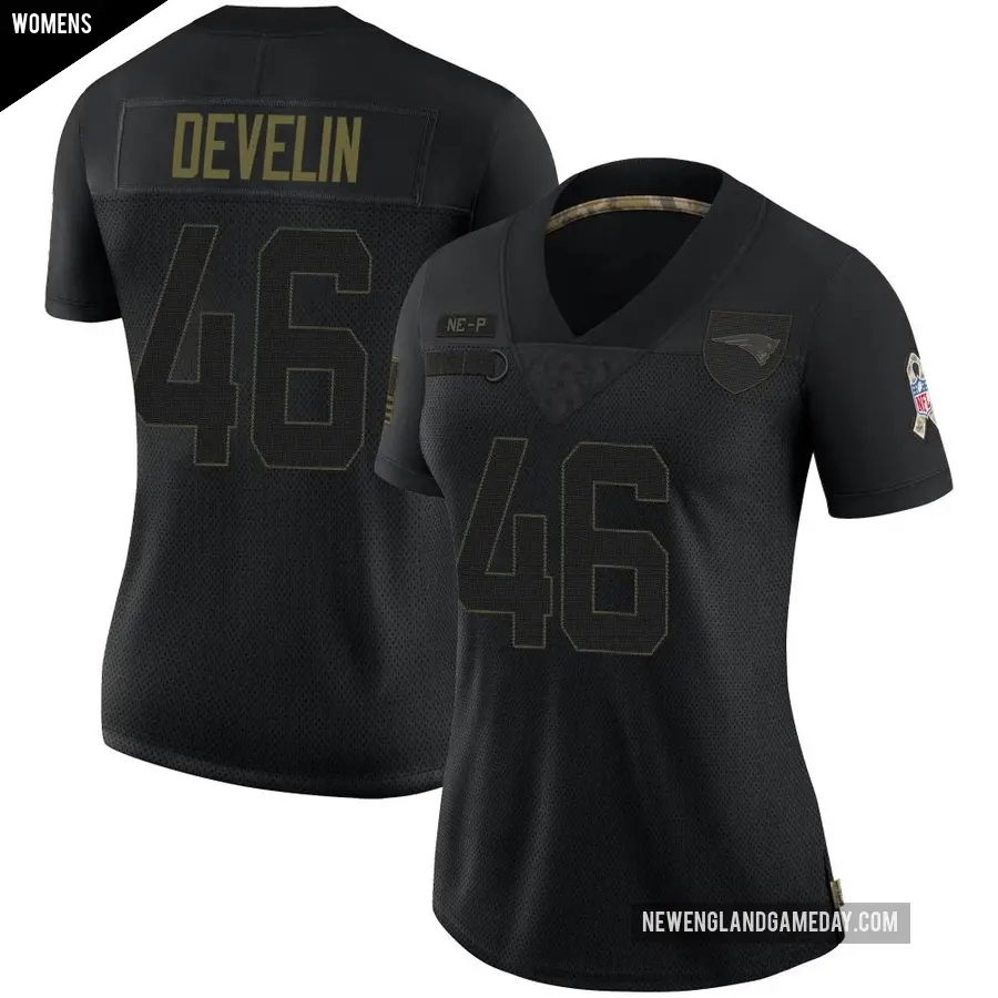 Women's New England Patriots ＃46 James Develin Black Limited 2020 Salute To Service Jersey