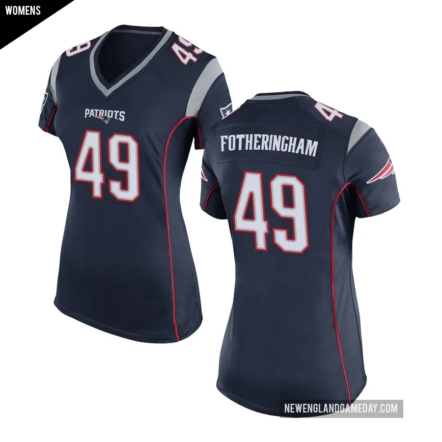 Women's New England Patriots ＃49 Cole Fotheringham Navy Blue Game Team Color Jersey