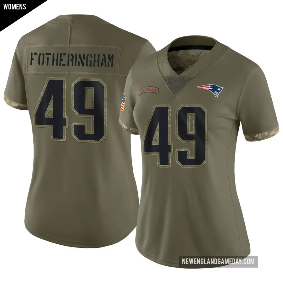 Women's New England Patriots ＃49 Cole Fotheringham Olive Limited 2022 Salute To Service Jersey