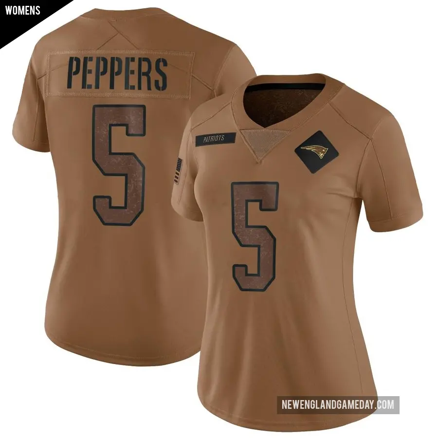 Women's New England Patriots ＃5 Jabrill Peppers Brown Limited 2023 Salute To Service Jersey