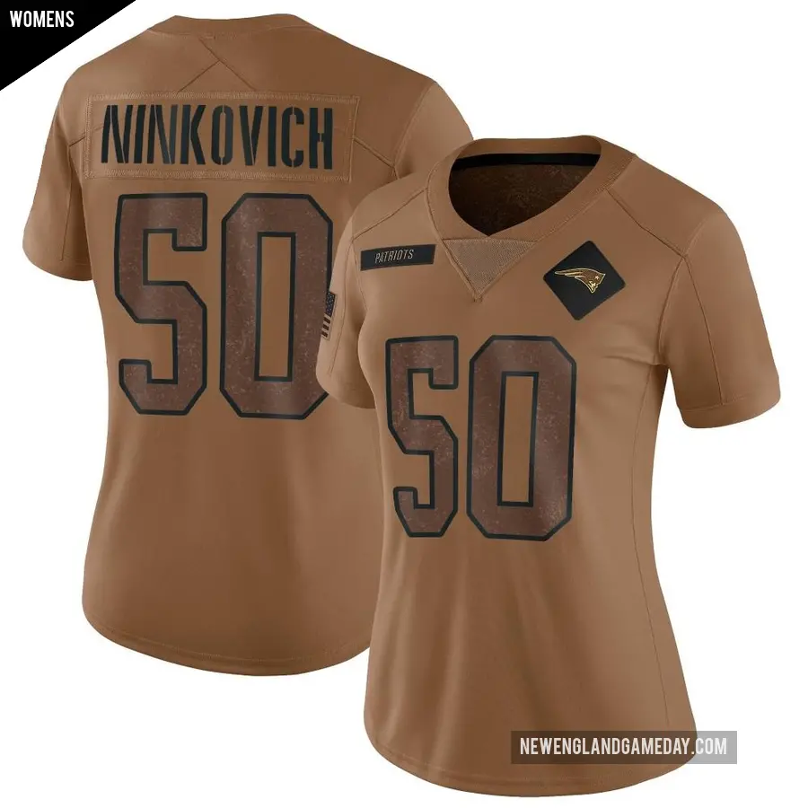 Women's New England Patriots ＃50 Rob Ninkovich Brown Limited 2023 Salute To Service Jersey