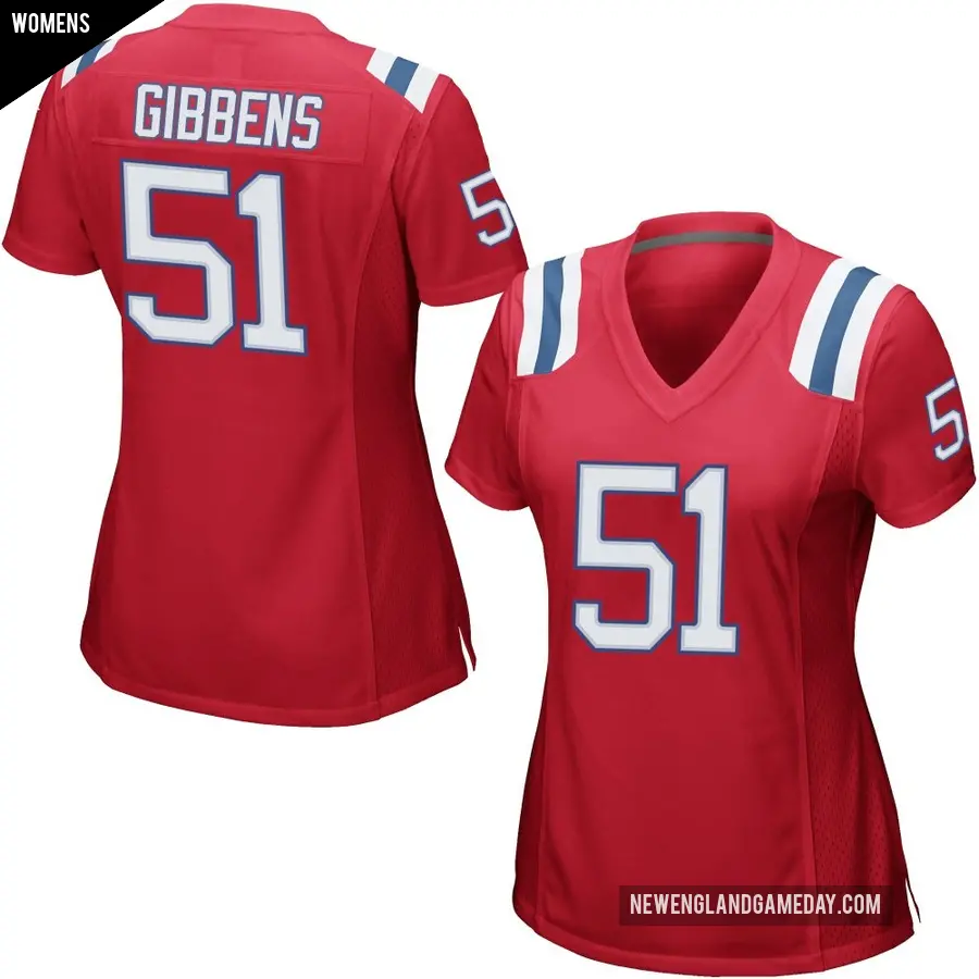 Women's New England Patriots ＃51 Jack Gibbens Red Game Alternate Jersey