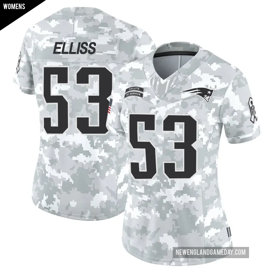 Women's New England Patriots ＃53 Christian Elliss Arctic Camo Limited 2024 Salute to Service Jersey