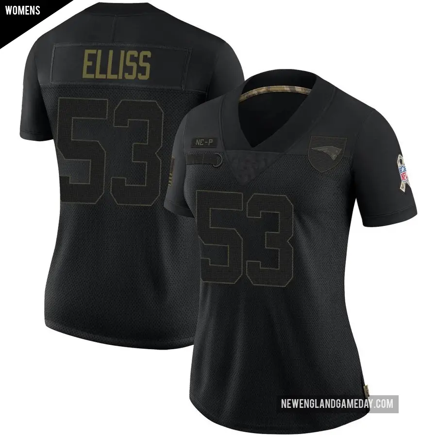 Women's New England Patriots ＃53 Christian Elliss Black Limited 2020 Salute To Service Jersey