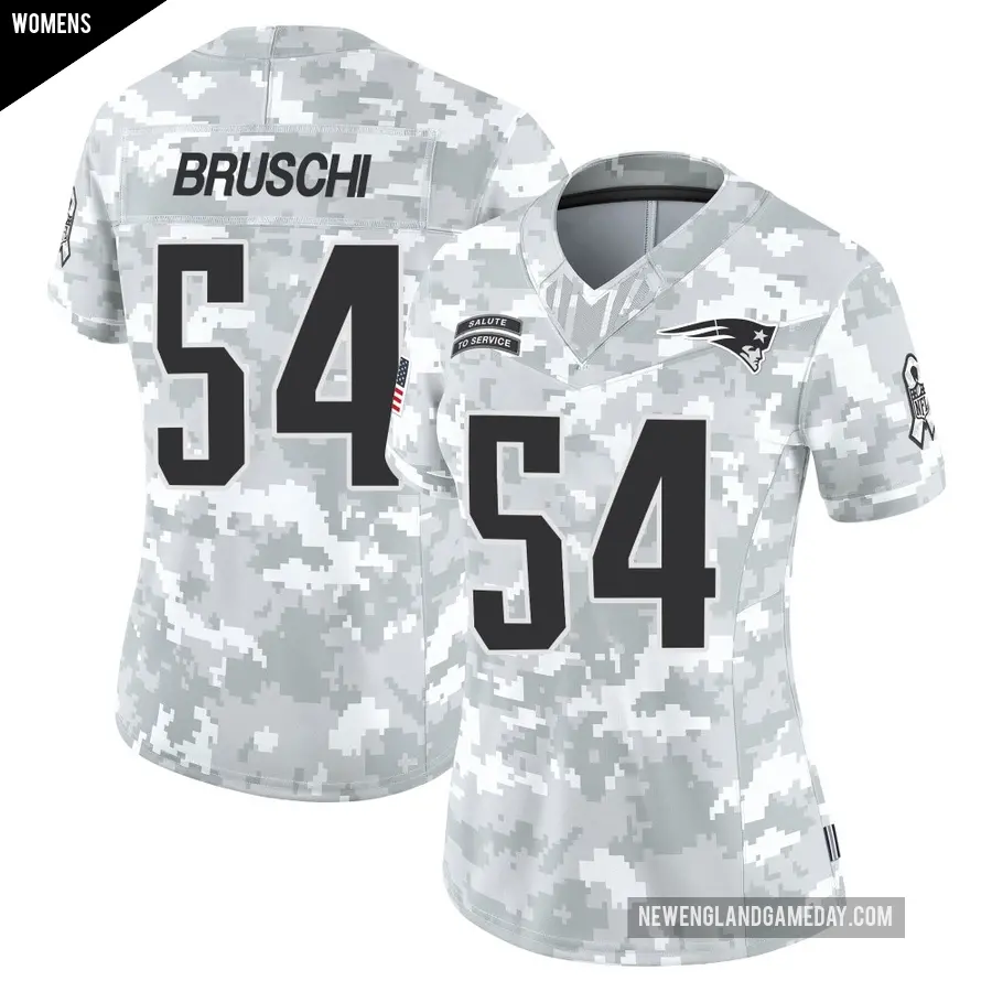 Women's New England Patriots ＃54 Tedy Bruschi Arctic Camo Limited 2024 Salute to Service Jersey