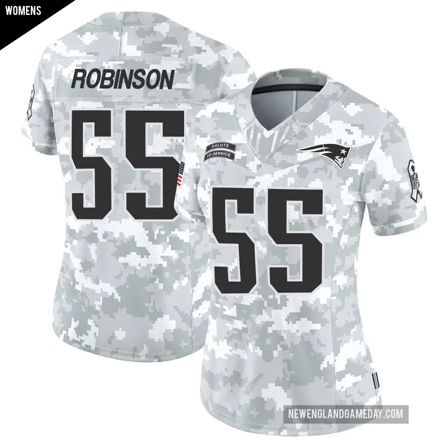 Women's New England Patriots ＃55 Tyrese Robinson Arctic Camo Limited 2024 Salute to Service Jersey