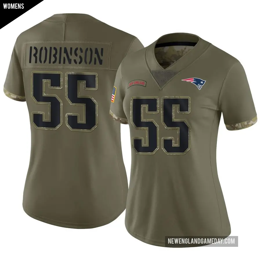 Women's New England Patriots ＃55 Tyrese Robinson Olive Limited 2022 Salute To Service Jersey