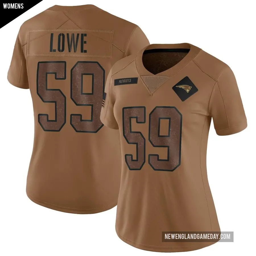 Women's New England Patriots ＃59 Vederian Lowe Brown Limited 2023 Salute To Service Jersey