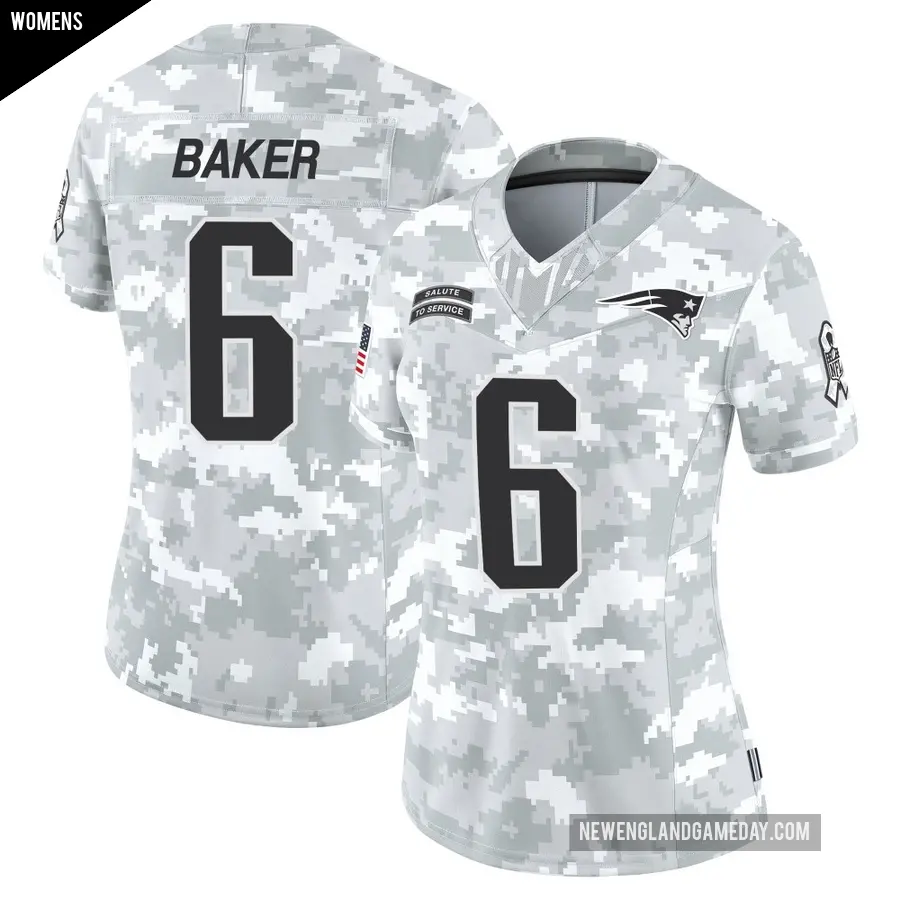 Women's New England Patriots ＃6 Javon Baker Arctic Camo Limited 2024 Salute to Service Jersey
