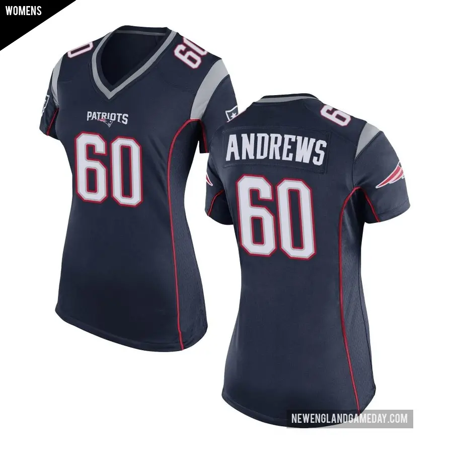 Women's New England Patriots ＃60 David Andrews Navy Blue Game Team Color Jersey