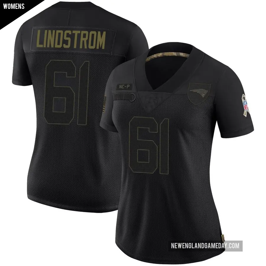 Women's New England Patriots ＃61 Alec Lindstrom Black Limited 2020 Salute To Service Jersey